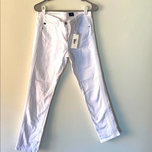 AG Prima Ankle Cigarette Pintucked White Jeans